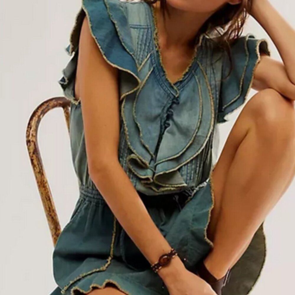 Free People FP One Naya Chambray Romper Cap Sleeve Indigo New S